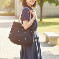 Embroidered Letter Tote Large Capacity Canvas Tote Bag Long-Lasting