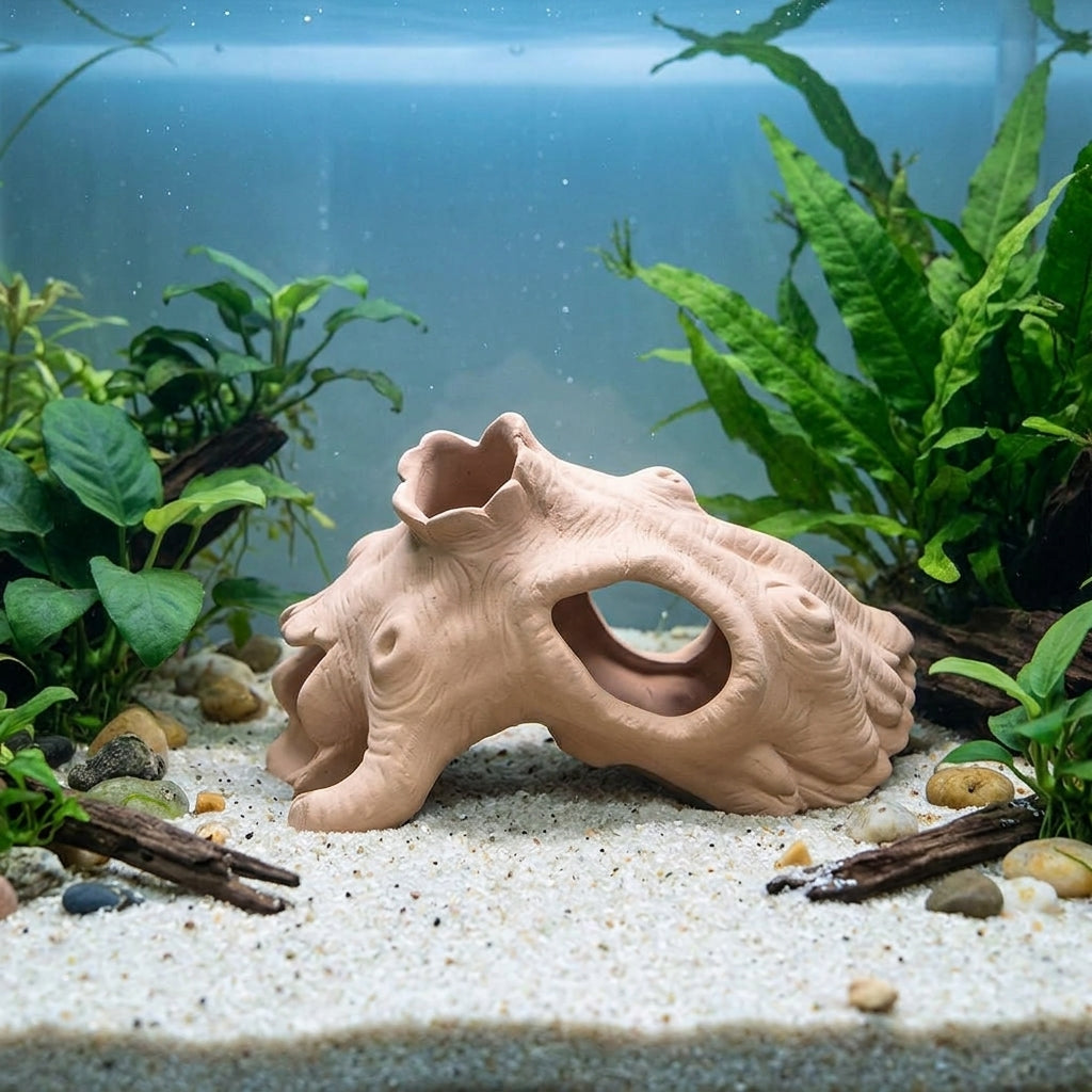 Antique Tree Stump and Snake Hide, Ceramic Aquarium Caves and Hides for Turtles and Geckos, 27.5cm Freestanding Naturalistic Habitat