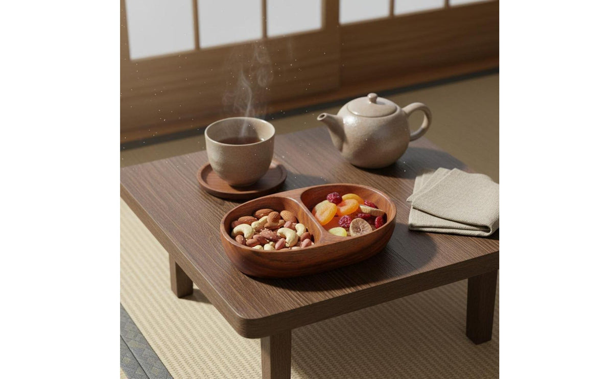 Boat Shaped Serving Dish Japanese Type Wooden Serving Tray Hand Polished Acacia Wood Compartment Platter for Tea Room, Party