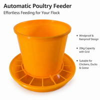 Cylindrical 20kg Chicken Feeder, Weatherproof & Windproof Poultry Feeder for Chicks, Ducks, Hens Red/Yellow