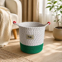 Brown and Blue Toy Storage, Rope Storage Basket for Playroom & Nursery, Braided Woven Laundry Hamper, Decorative Washing Basket