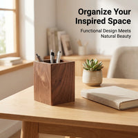 Pen Holder for Desk, Diamond Shaped Pencil Organiser, Solid Walnut Desktop Storage for Office Study Room, Stationery Cup