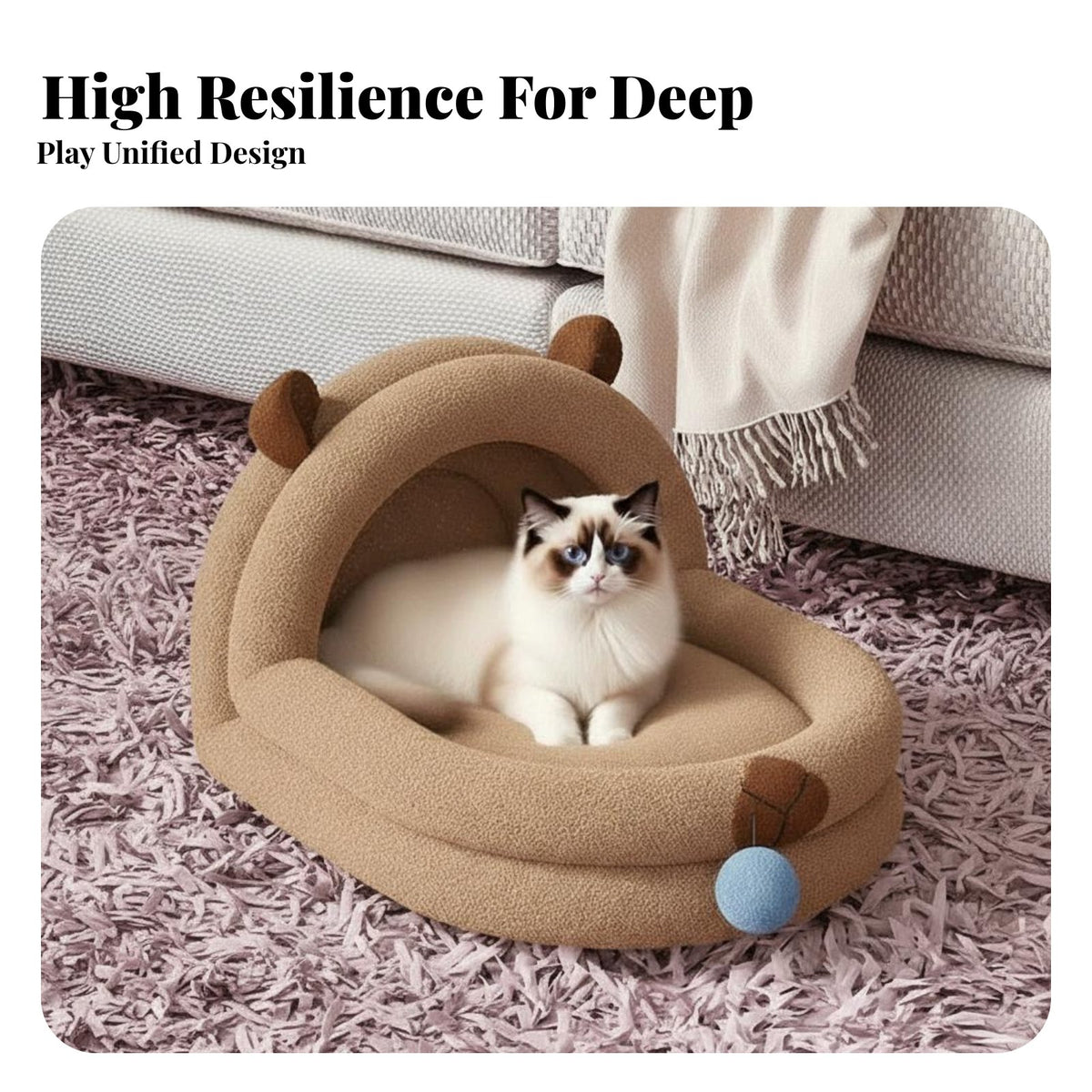 Bear Shape Furry Retreat Four-Season Use Bear Shaped Cat Bed Soft and Comfortable Semi-Enclosed Soft Pet House for Small Dog Owners