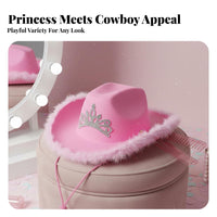 Cowgirl Hat with Tiara Adjustable Chin Strap Princess Cowgirl Hat Materials Costume Headwear for Women, Adults, Parties, Festivals, Dress-Up
