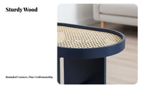 Nordic Design Oval Cane-Topped Side Table Woven Top Compact End Table with Storage Minimalist Design Nightstand Multi-Purpose for Homeowners, Apartment Dwellers, Students, Living Room, Bedroom, Balcony, Office