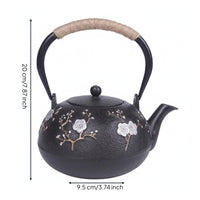 Hammered Cast Iron Teapot Raised Branch Design Floral Cast Iron Teapot