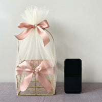 Metal Wire Gift Basket, Sheer Fabric Storage Baskets for Gifts, Birthday Wedding Celebration Hamper, Single Handle
