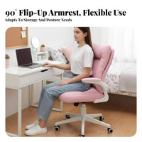 Space-Saving Rolling Desk Chair with Flip-up Arms Ergonomic Design Upholstered Rolling Chair with Flip-up Arms Thickly Padded Cushion Home Furniture Adjustable Height for Students, Office Workers, Gamers, Bedroom, Dormitory, Dorm Room