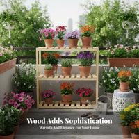 Solid Wood Wooden Plant Stand Space Saving Multi-Tier Flower Shelf Slatted Shelves Floor Standing Plant Rack Sturdy for Apartment Dwellers, Homeowners, Decorators, Windowsill, Living Room, Sunroom, Bedroom