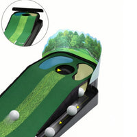 Textured Golf Putting Mat with Ball Return Realistic Putting Mat with Ball Return Portable Indoor Golf Practice Aid with Alignment Lines Long-Lasting for Beginners