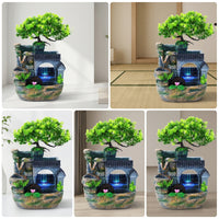 Decorative Indoor Fountain with Artificial Plant Lighted Rock Waterfall Fountain Electric Calming for Office Desk