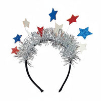 Red White and Blue Independence Day Headband Party Favor American Flag Headband Festive American Flag Hair Hoop Glitter Accents for Children, Adults, Parades, Holiday Parties