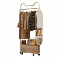 Complete Design Rolling Coat Rack with Mirror Space-Saving Rolling Clothes Rack with Shelves Easy Assembly Garment Stand Sturdy Construction for Renters, Students, Adults, Bedroom, Entryway, Small Apartment, Dorm Room