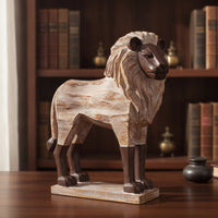Lion Sculpture Rustic Lion Statue Distressed Decor for Tabletop, Study, Bookshelf