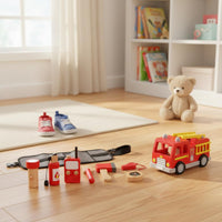 Wooden Firefighter Toy Set Educational Firefighter Role Play Set Realistic Design Kids Fire Save Playset for Preschoolers, Classroom, Costume Party