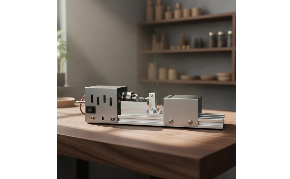 7-Speed Adjustable Miniature Bead Lathe Twin Chuck Design Small Woodworking Lathe Multifunctional Polishing Machine for Hobbyists, Beginners, Workshop, Garage