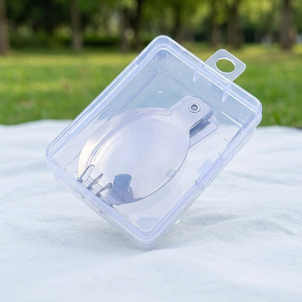 Portable Split-Tip Spoon Foldable Spork 304 Stainless Steel Outdoor Camping Travel Student Use 16cm