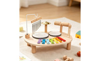 Wooden Drum Set with Mallet Hand Eye Coordination Music Activity Table Fine Motor Foundational Skills Instrument for Infant