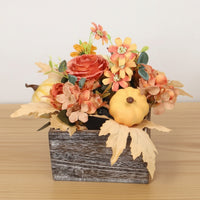 Flower Arrangement with Wooden Planter Box Verdant Artificial Flower Arrangement Maintenance Table Centerpiece for Shelf