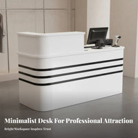 Varnish Ed Finish Modern Reception Desk Heavy-Duty Two-Tier Front Desk Painted Steel Frame Retail Checkout Counter Scratch-Resistant for Receptionists, Salon Team, Business Owners, Medical Office, Hotel Lobby