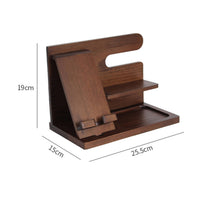 Multi-Functional Wooden Phone Charging Stand Easy Assembly Watch and Glasses Holder Bedside Organizer Station for Men, Desktop, Office, Entryway