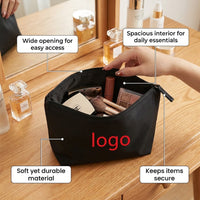 Letter Print Nylon Cosmetic Bag for Women, Mini Makeup Organiser with Zipper, Lightweight Travel Toiletry Pouch for Daily Use