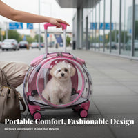Breathable adaptable dome viewing port Pet Trolley Telescopic Handle Wheeled dome transport tri-function Design Cat spinepack Multiple Ventilation Holes for Small Dog Owners, Travelers, Travel, animal clinic Visits, Outdoor, Camping