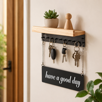Metal Key Holder for Wall, Key Hooks Wall Mounted with Shelf, Hallway Organiser 28x18x7cm, Message Board
