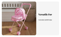 Toy Baby Carriage With Sun Shade Baby Doll Baby Carriage Kids Doll Pushchair Metal Frame Pretend Play Pushcart Effortless