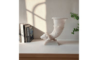 Vase with Ram Head Faux-Jade Horn Vase Vessel Sculptural Embossed for Mantel, Console Table