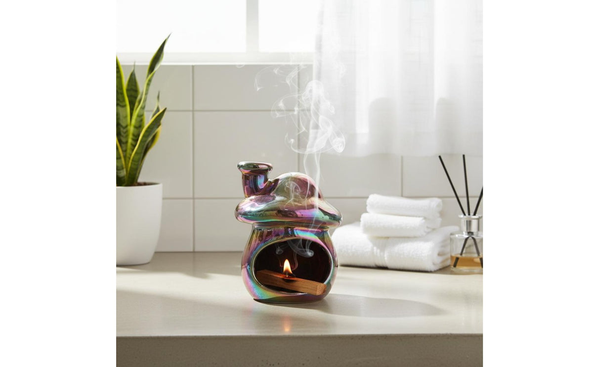 Multi-Functional Iridescent Fungus Incense Holder Ceramic Fungus Smudge Burner House Decoration for Meditation Practitioners