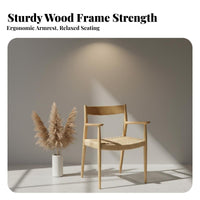 Solid Wood Frame Woven Cord Seat Chair Mid-1900s-Century Modern Aesthetic Woven Armchair Handwoven Indoor Furniture Versatile Use for Design Enthusiasts, Interior Decorators, Homeowners, Dining Room, Home Office, Kitchen, Restaurant