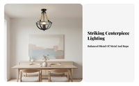 Rope Chandelier Retro Design Rope Pendant Light Materials Rustic Industrial Hanging Lamp for Dining Room, Restaurant, Kitchen Island