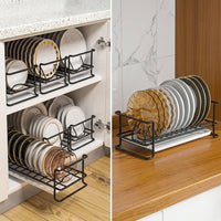 Small Dish Rack and Single Layer Cabinet Organizer, Stainless Steel Dish Rack for Kitchen Counter, Modern Minimalist Space Saving Cabinet Insert