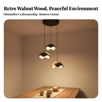 Retro Design 3-Head Cluster Hanging Light Hardwired 3-Light Hanging Lamp Easy Installation Walnut Finish Hanging Lamp Adjustable Height for Restaurant Owners, Homeowners, Interior Designers, Bar Counter, Kitchen Island, Bedroom, Hallway