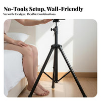 No-Drill Installation Video Display Tripod Stand 360° Swivel Video Display Stand with Tray Tool-Effortless Assembly Multifunctional Device Tray Portable for Bedroom, Home Theater, Living Room