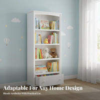 Multi-Tier Bookcase Minimalist Sleek White Multi-Tier Shelving Unit Available with Drawers or Doors Storage Furniture for Parents, Study Room, Bedroom