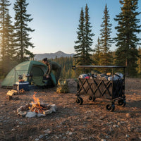 Portable Foldable Camping Wagon 360° Rotating Wheels Collapsible Outdoor Utility Carrier Large Capacity Heavy Duty Folding Wagon Steel Frame for Picnic, Gardening, Beach, Shopping