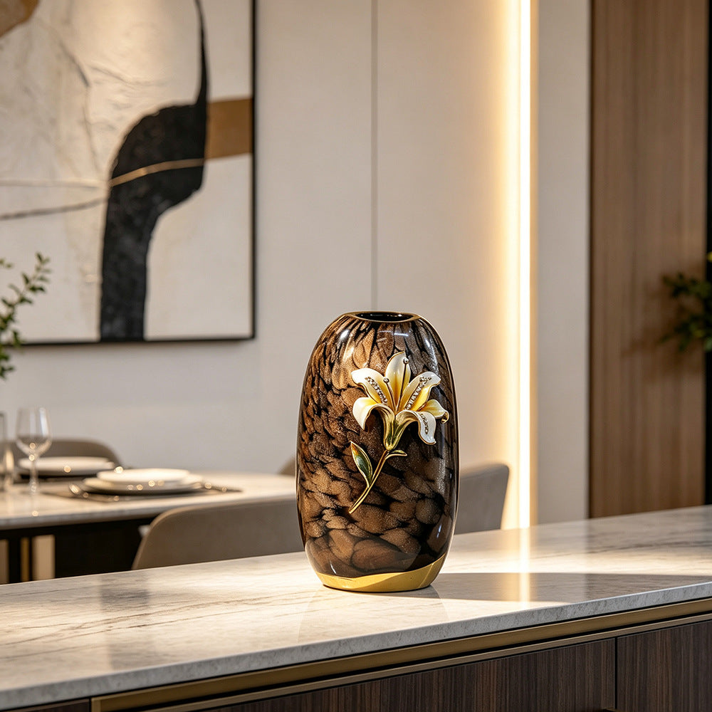New Chinese Style Enamel Art Vase for Living Room, Hallway, Gift