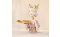 Decorative Deer Figurine with Tray Sculpted Deer Statue with Tray Attractive Tabletop Organizer Beautiful for Entryway, Dresser, Vanity