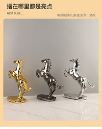 Modern Minimalist Abstract Resin Electroplated Leaping Horse Animal Sculpture Decoration