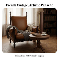French Retro design Wooden Frame highrear chair Removable and cleanable Cover Upholstered Armchair Highrear Support Lounge Seating Minimalist Design for Guesthouse Owners, Interior Designers, Homeowners, Living Room, literary corner, Bedroom, Office