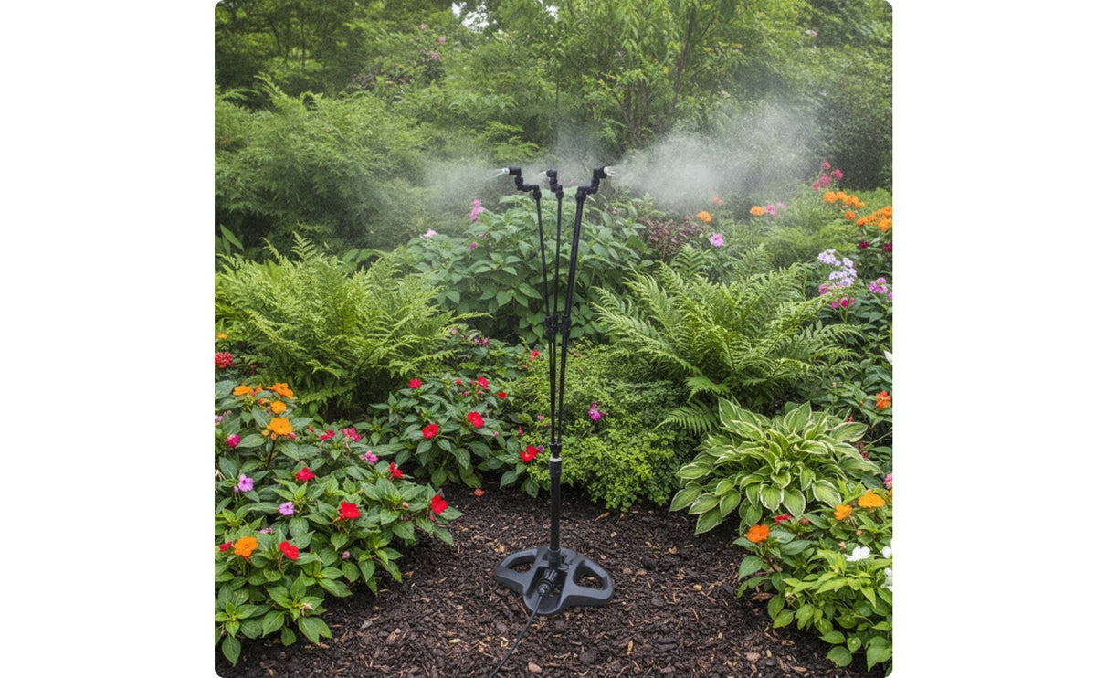 Easy to Install Misting Spray System with Weighted Base Leak-Proof Standing Mister with Adjustable Nozzles Long-Lasting Water Sprayer Commercial-Grade for Trampoline