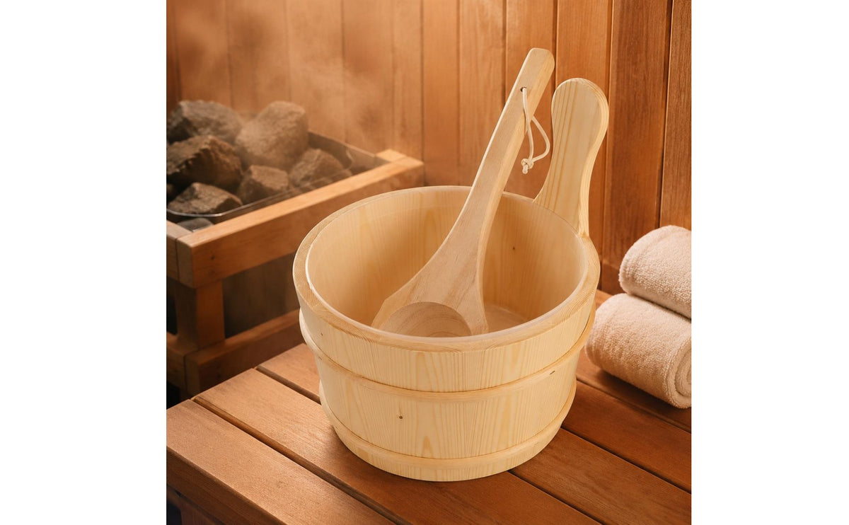 Sauna Bucket and Ladle Set Large Capacity Sauna Bucket and Ladle Wood Grain Finish Spa Accessory for Steam Room