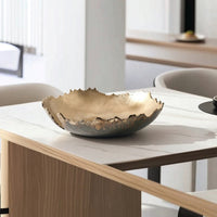 Serving Tray with Hammered Finish Gold Decorative Tray Aluminum Centerpiece Bowl for Tabletop, Dining Table, Console