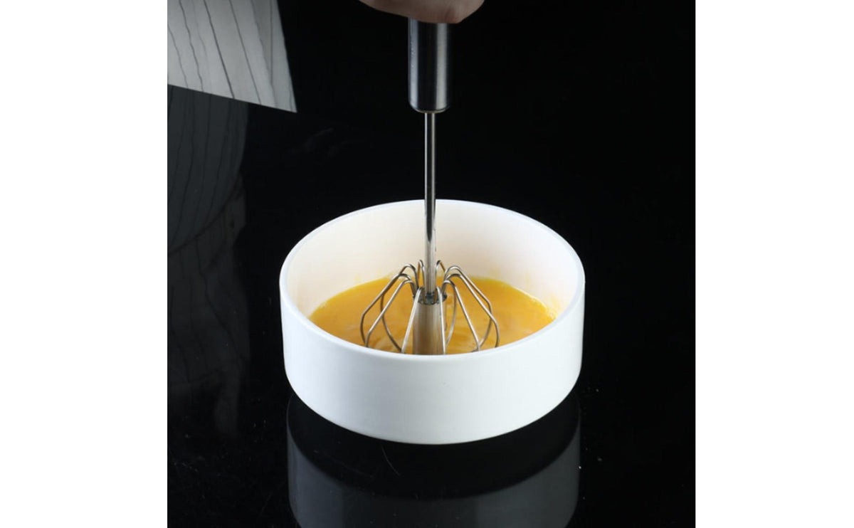 Stainless Steel Rotating Push Whisk Handheld Semi-Automatic Whisk Rust-Resistant Egg Beater Long-Lasting for Bakers, Baking