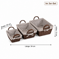 Storage Basket Set of 3, Woven Basket with Handles, Natural Plant Fiber Basket for Fruit, Vegetables, Kitchen, 34/31/27cm