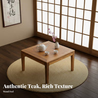 Traditional Asian Design Small Square Kang Table Natural Wood Grain Floor Desk adaptable Home Furniture Lowlow-height Design for tea Lovers, Minimalists, telecommuting Workers, Bay opening, woven mat Room, Bedroom, Balcony