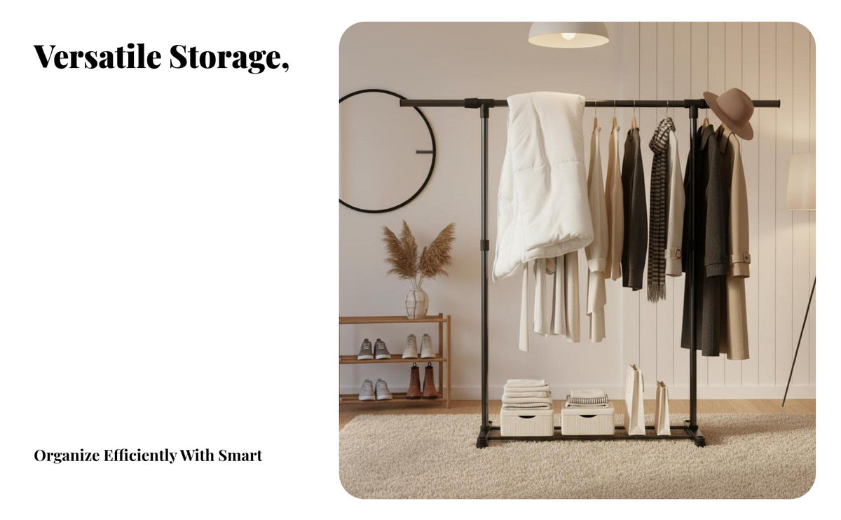 Foldable Rolling Clothes Organizer Space-Saving Rolling Rack with Shelf Multi-Functional Garment Stand Easy Installation for Apartment Dwellers, homeowners, Bedroom, Laundry Room, Entryway, spacious Closet
