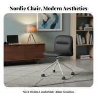 Height Adjustable Armless Rolling Chair Nordic Design Armless Upholstered Shell Chair Compact Swivel Seat Comfortable Upholstery for Students, Teens, Women, Study Room, Small Areas, Bedroom, Vanity Area